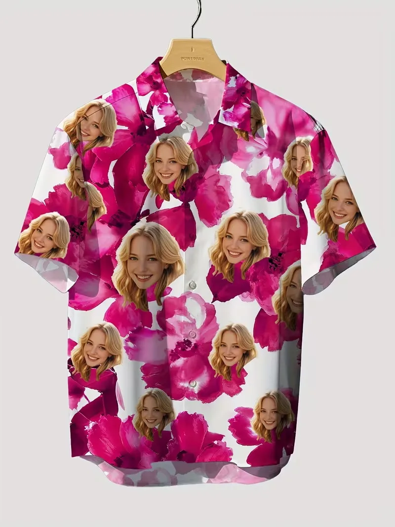 

Custom Face Print Hawaiian Shirt For Men Women Personalized Diy Photo Aloha Shirts Funny Short Sleeve Beach Vacation Shirt