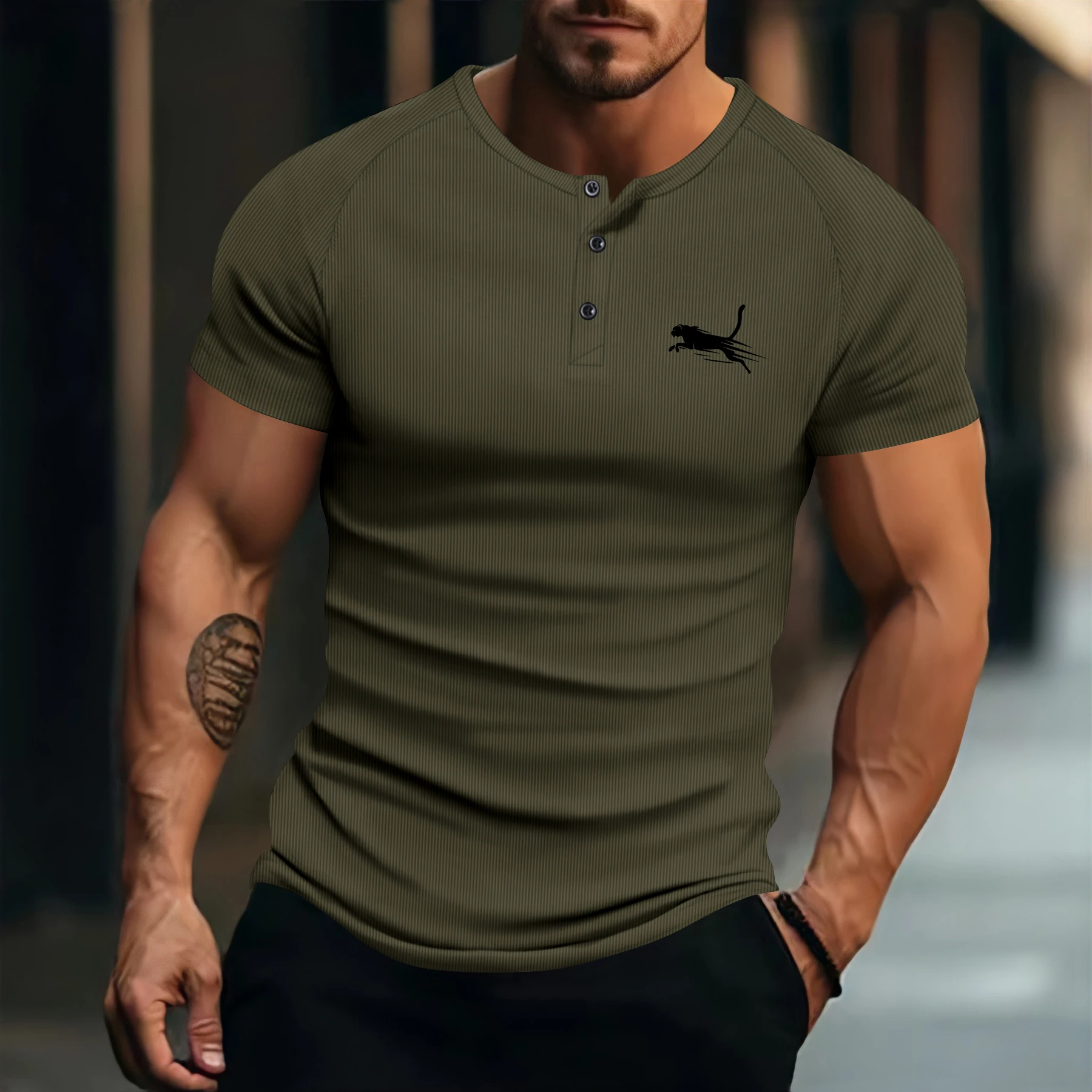 2025 Summer New Style Fashion Casual Sports Polo Shirt for Men in Solid Color with Buttons and Round Collar with Print Pattern