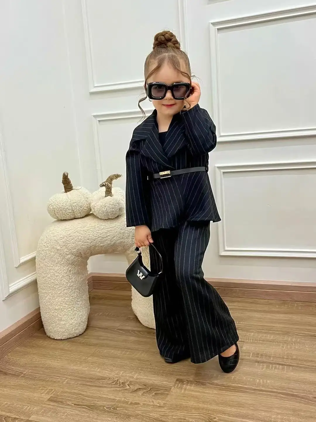 

Fashion Girls' Suit Set New Children's Striped Coat+Casual Pants 2 PCS Spring and Autumn Kids Clothing Two-piece Set 90-140cm