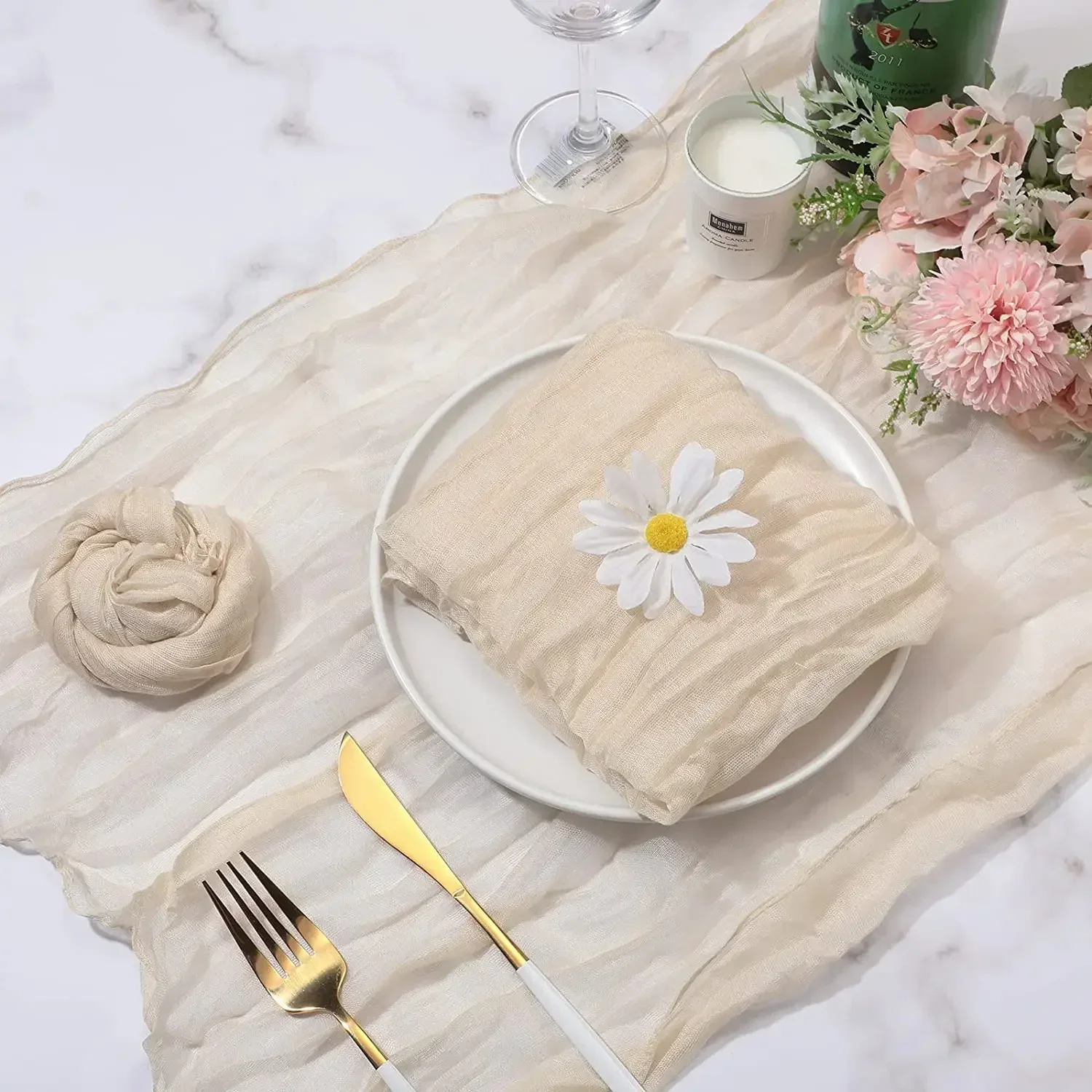 

12PCS Gauze Cheesecloth Napkin Table Placemats Setting Dining Wedding Party Banquets Christmas Banquets Arches Cake Decor