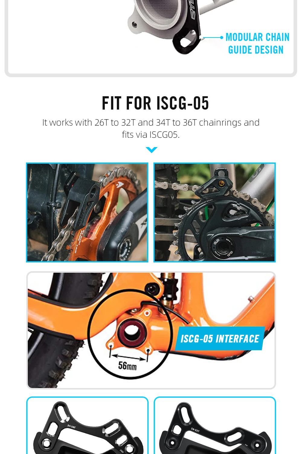 RYET MTB Fahrradkettenführung ISCG05 BASH GUARD Stabilisator 26-32T 34-36T Kettenblatt-Schutz BASH PLATE Fahrradketten Fahrradteile – Detail 4