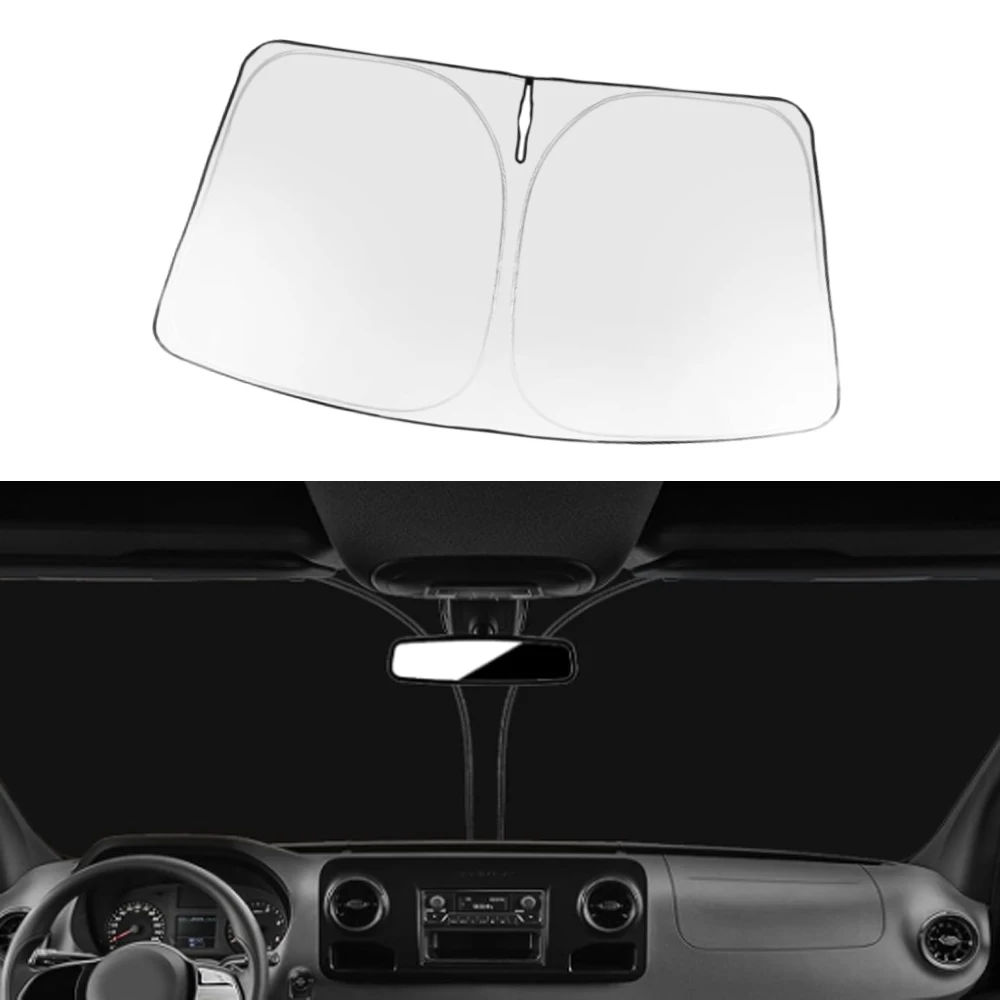 Front Windshield Sunshade Fit For Mercedes Benz Sprinter 2007-2024 Double Layer Easy Storage UV Block Heat Protector Shade Visor