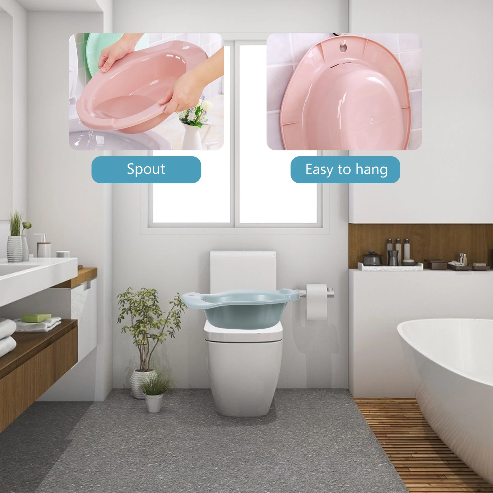 

1pc Sitz Bath Basin For Pregnant Women Postpartum Hemorrhoid Care Squat Free Toilet Seat Wash Tub Blue Pp Non Slip Women Bidet