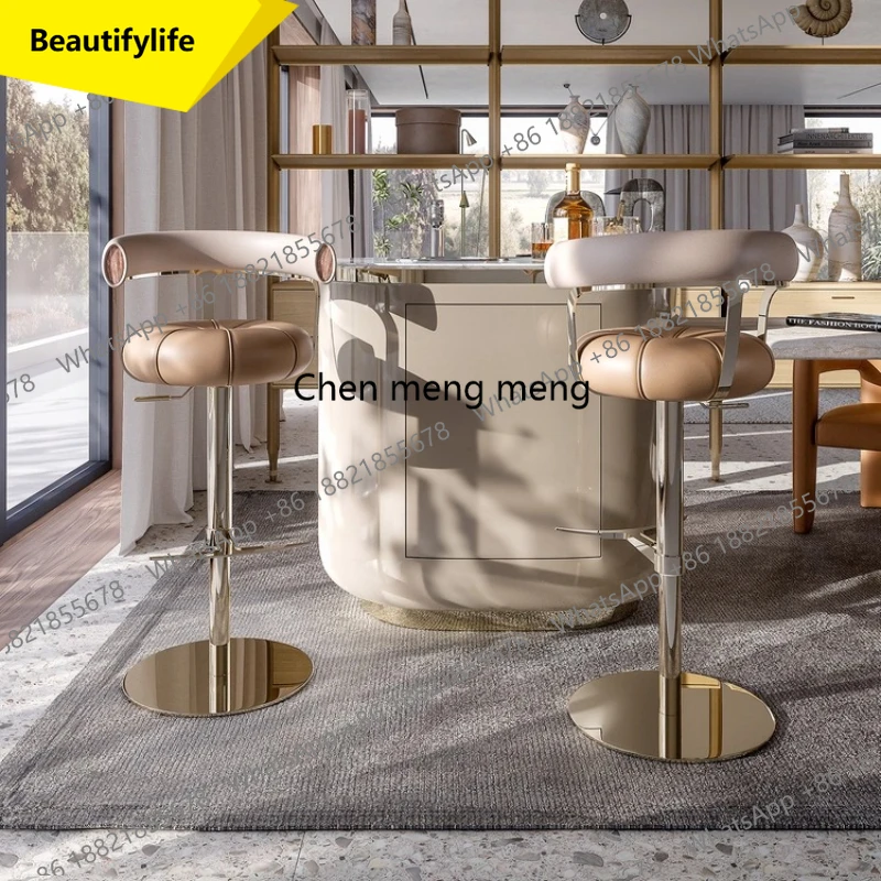 

X188 Leather Balcony Bar Stools Nordic Swivel Reception Desks Bedroom With Back Bar Chairs Soft Comfortable Sillas Bar Furniture