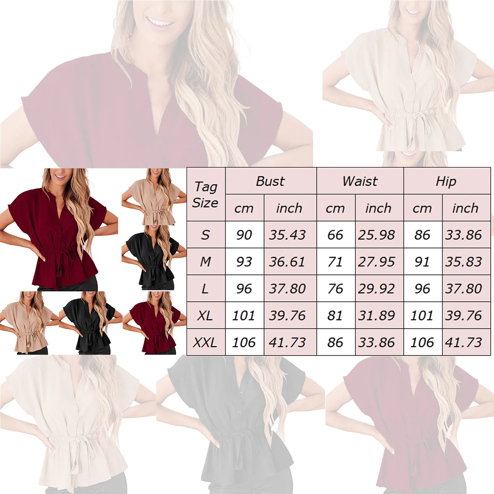 All-matching Peplum Summer Tops for Women Button Down Blouses Bat Short Sleeves Shirt Top Female Casual Chiffon Work Blouse