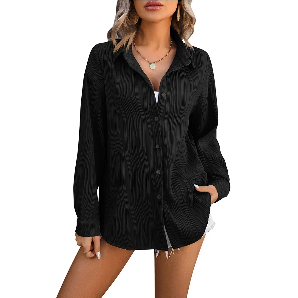 

European And American Women's Wavy Loose Fashion Button-Down Shirt