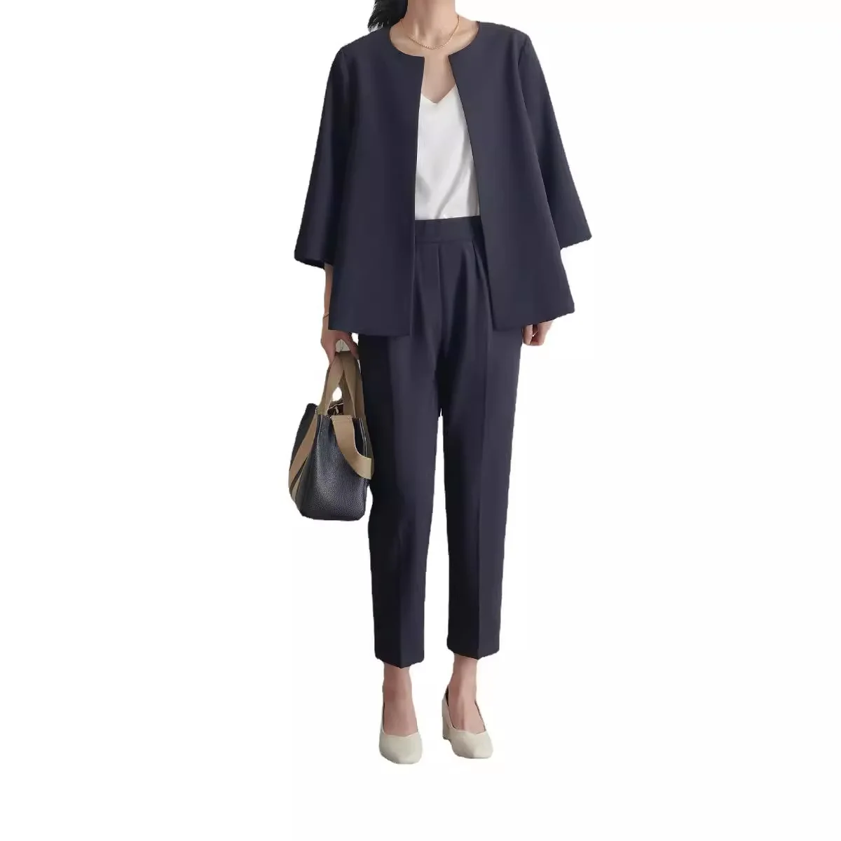 Spring Summer New Fashion Women's Solid Color Casual Trendy Loose Elegant 2 Piece Sets O-neck Cardigan Coats Straight Trousers