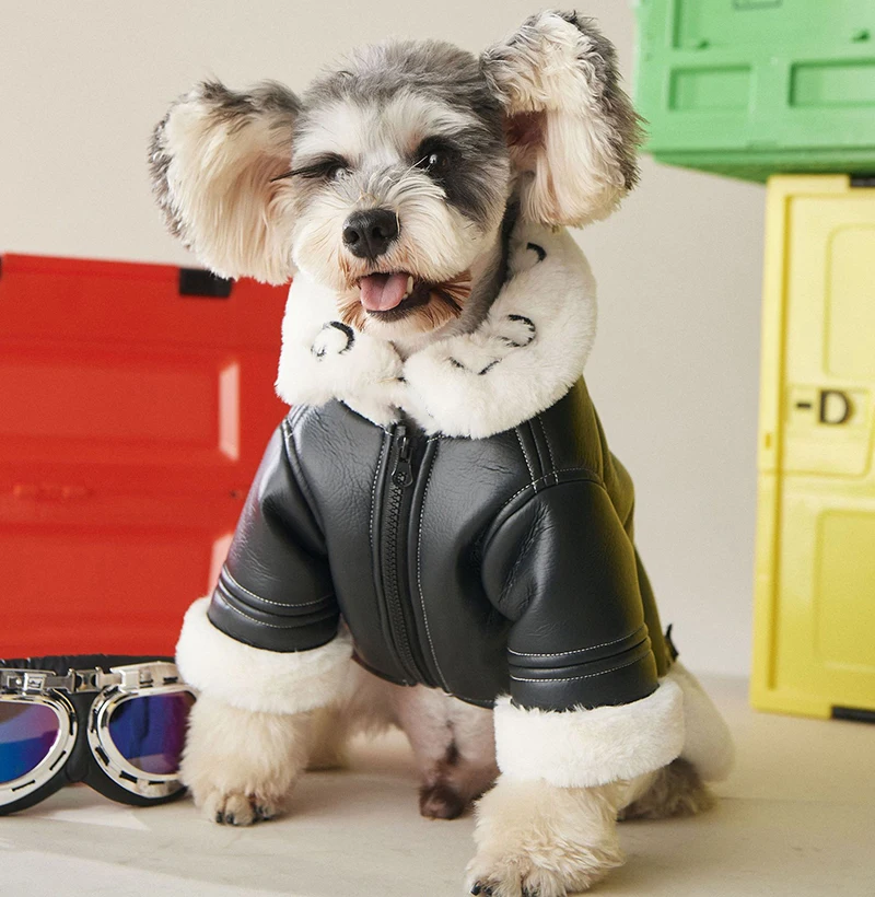 

Dog Warm Winter Leather Clothing Motorcycle Jacket Small Dog Teddy Trench Coat Overall Pet Costume Dressing Gown Gabardina Perro