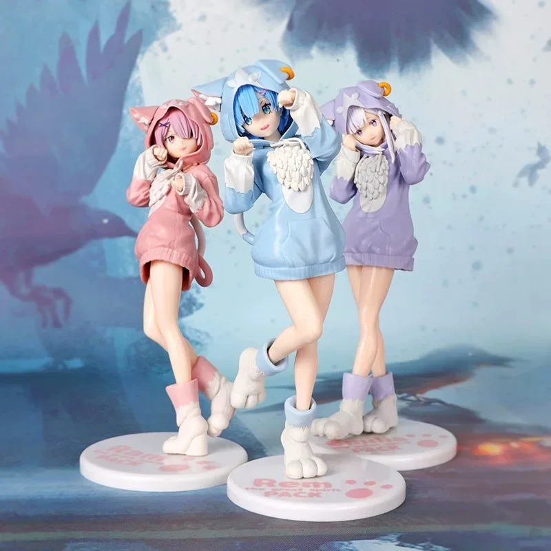 Nowy 22cm Anime Re:Zero Kara Hajimeru Isekai Seikatsu Rem Figurka Model Ram Puck Starting Dresses Pvc Emilia Collection Prezent Zabawka