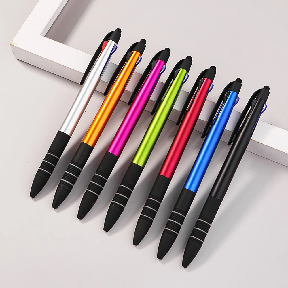 10pcs Creative Multi functional Three Color Ballpoint Pen Phone Touch Screen Pens Colorful Office Supplies  Gift Pen