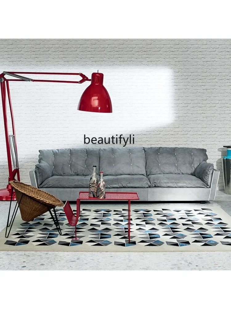 

07Italian Light Luxury Post-Modern Pull Buckle Fabric Leather Villa Living Room Large Apartment Sofa High-End Customization