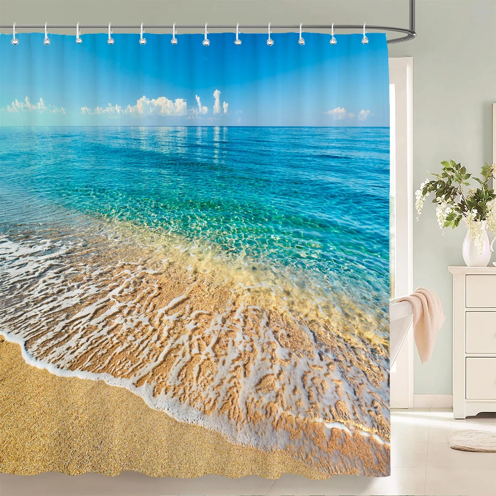 3d Beach Scenery Shower Curtains Sea Ocean Mediterranean Bathroom Curtain Waterproof Cloth Decoration 180*240cm Bath Curtain