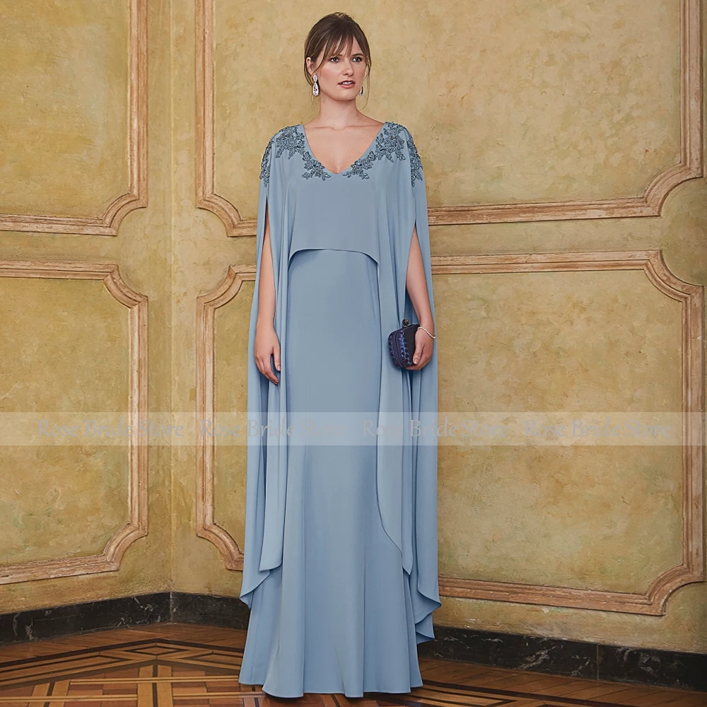 Vestido de noche azul claro para mujer, traje elegante con apliques de cuentas, cuello en V, línea A, vestidos de invitados de boda, 2024