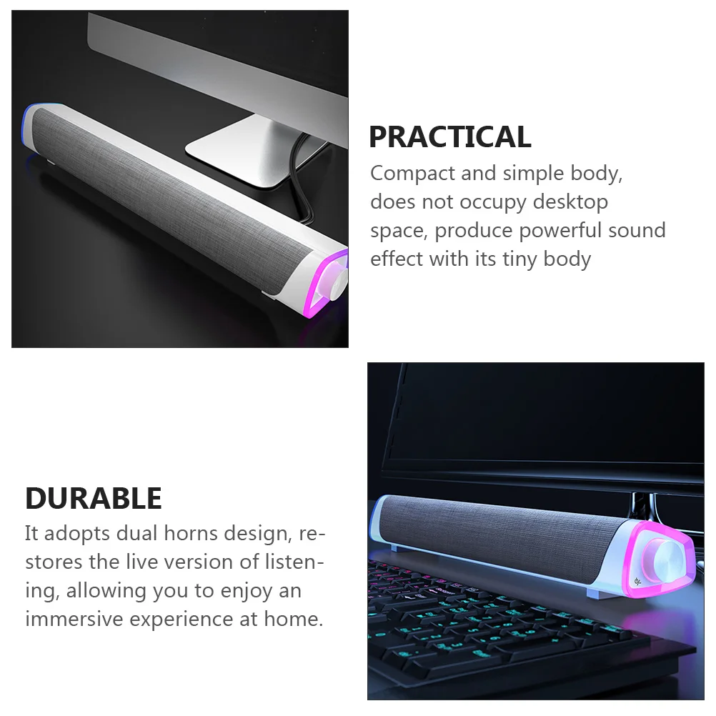 

Dual Speaker Sound Bar Wireless Music Player Compact Design for Computer Tablet Home Office Clear Stereo Soundbar
