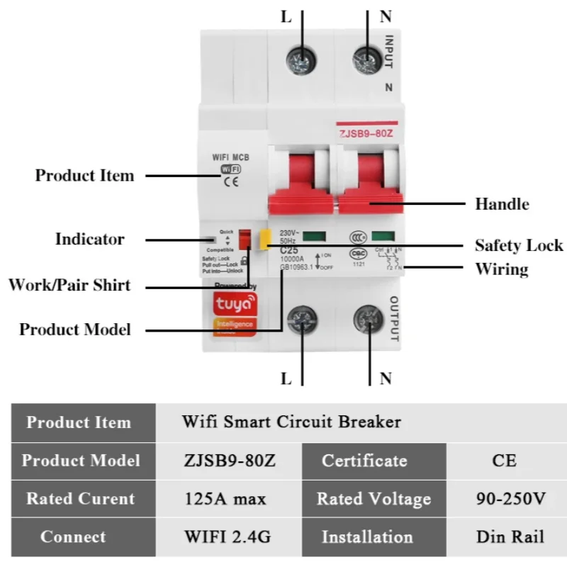 Smart Life WiFi Circuit Breaker 2P 4P Automatic Switch Overload Short Circuit Protection Alexa Google Home Compatible