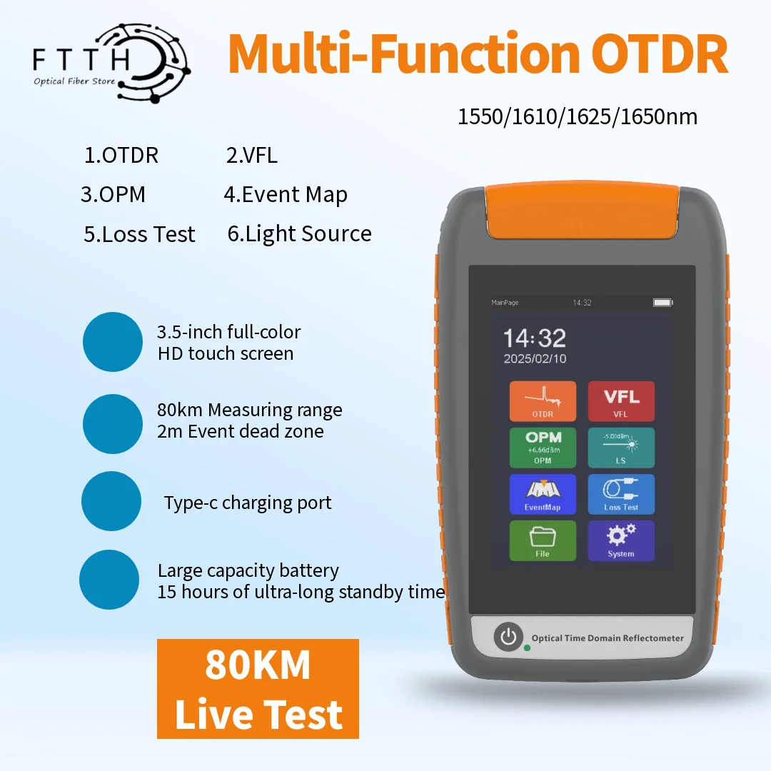 New Mini OTDR HJ350 Optical Fiber Reflectometer Multi-function1550/1610/1625/1650nm 20/22db Touch Screen OPM VFL iOLA Event Map