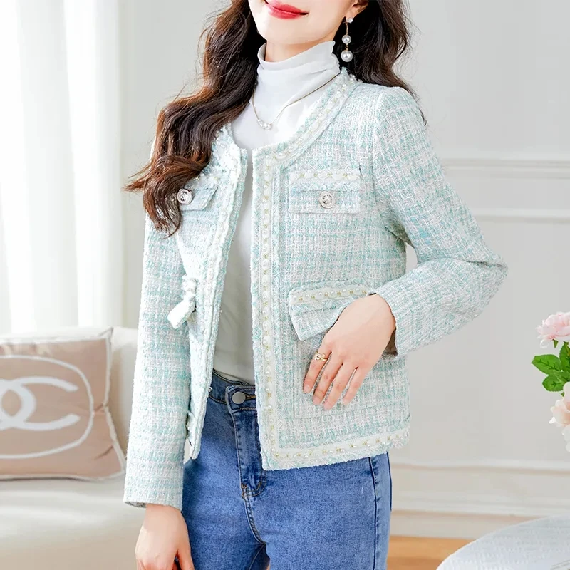 

Women' Small Fragrance Coat 2026 Autumn New Dingzhu Long-Sleeved Tweed Coat High-end Ladies Jacket Female Casual Tops Outerwear
