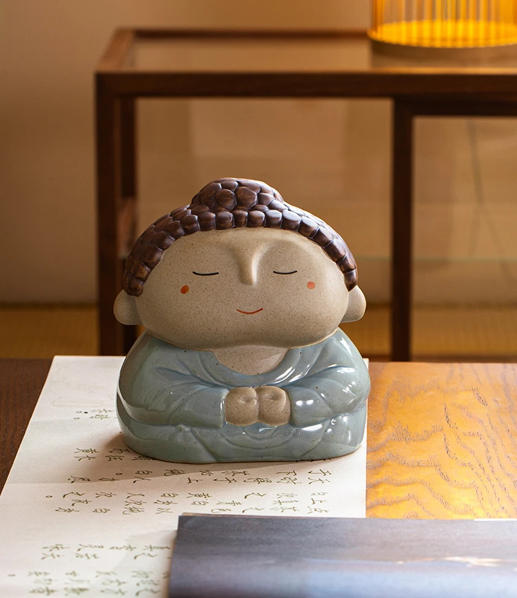 Zen Bodhisattva Ceramic Home Decoration Buddha Statue Monk Creative Living Room Opening Gift Housewarming Gift for Friends
