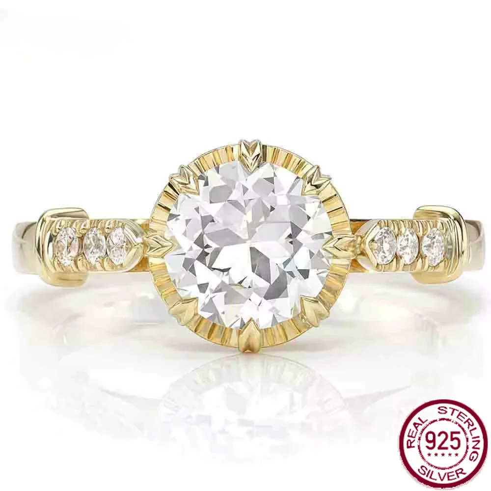 Yaranyan 925 Sterling Silver 2 CT Round Cut D Color GRA Real Moissanite Gemstone Diamonds Wedding Engagement Ring Fine Jewelry