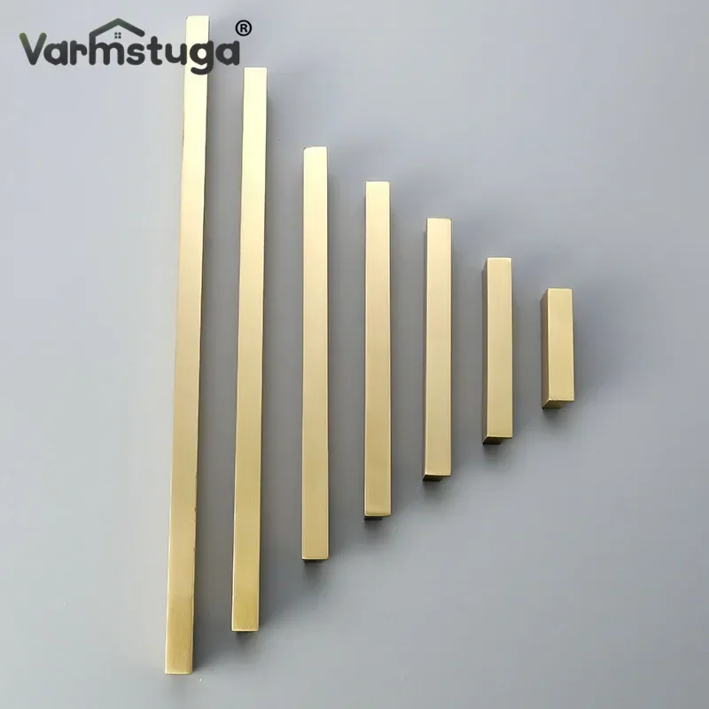 Modern Minimalist I-shaped Solid Brass Handle Golden Cabinet Door Handle Wardrobe Drawer Pulls Furniture Handles Hardware
