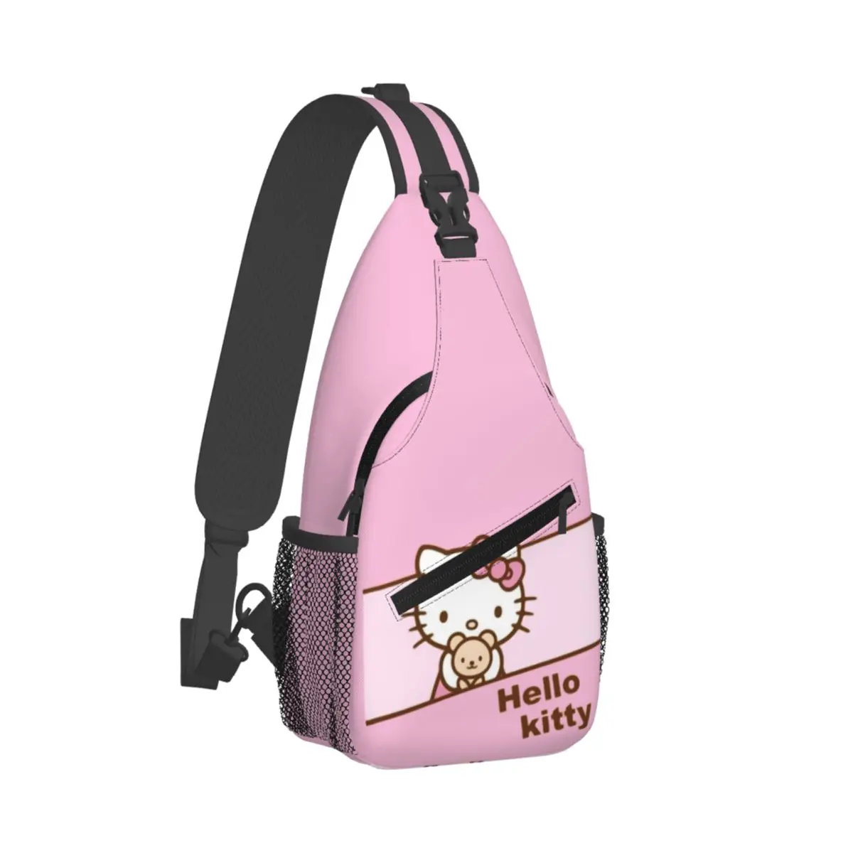 Custom Hello Kitty Cartoon Shoulder Backpack Women Men Casual Shoulder Chest Bags for For Traveling Hiking Anime Sling Bag