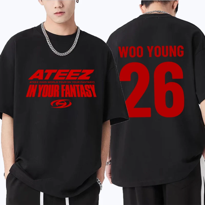 

Hot ATEEZ 2025 WORLD TOUR vintage T shirt Men Women WOO YOUNG 26 Fashion shirts Hip Hop Tops streetwear short sleeve clothing
