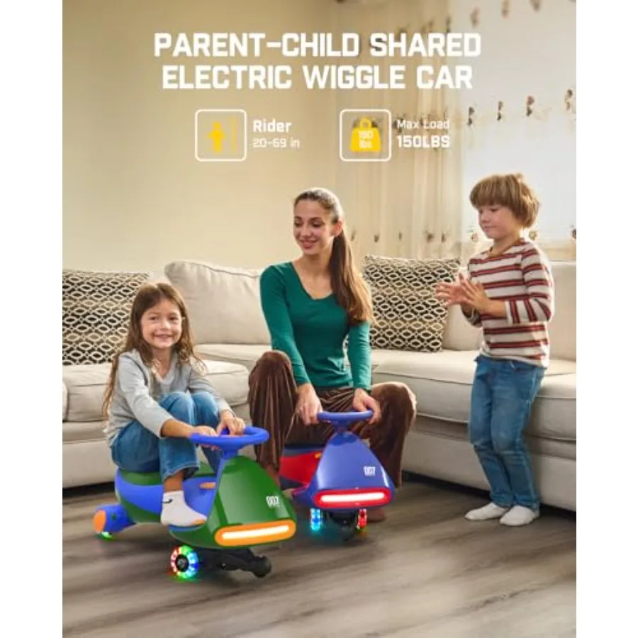 ペダル付きプロ電動ウィグルカー、充電式バッテリー、サイバーウィグル、2 in 1 スイングカー、2段階速度、最高速度4マイル/時、転倒防止、フラッシュ