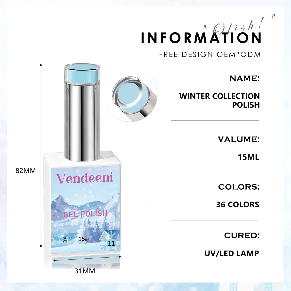 Vendeeni Nail Supplies High Pigment Winter Gel Polish 36colors Collection TPO HEMA FREE OEM Winter Nail Gel Polish