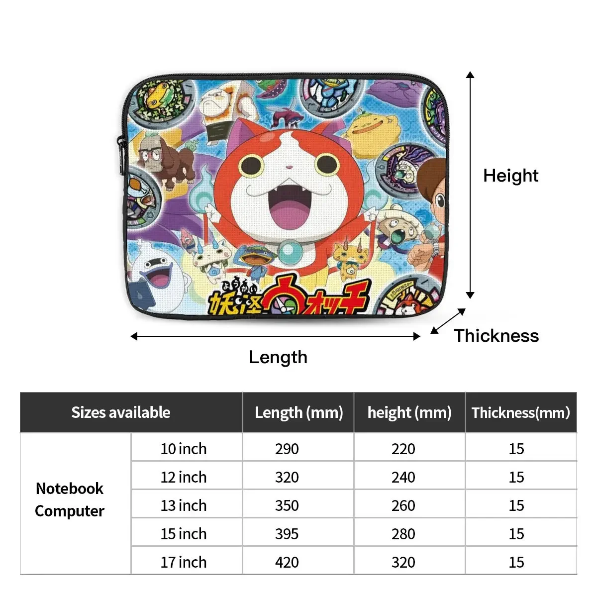 Yo Kai Watch Computer ipad Laptop Cover Case17 15 13 12 10 pollici Laptop Sleeve Bag Cover portatile Fundas Pouch