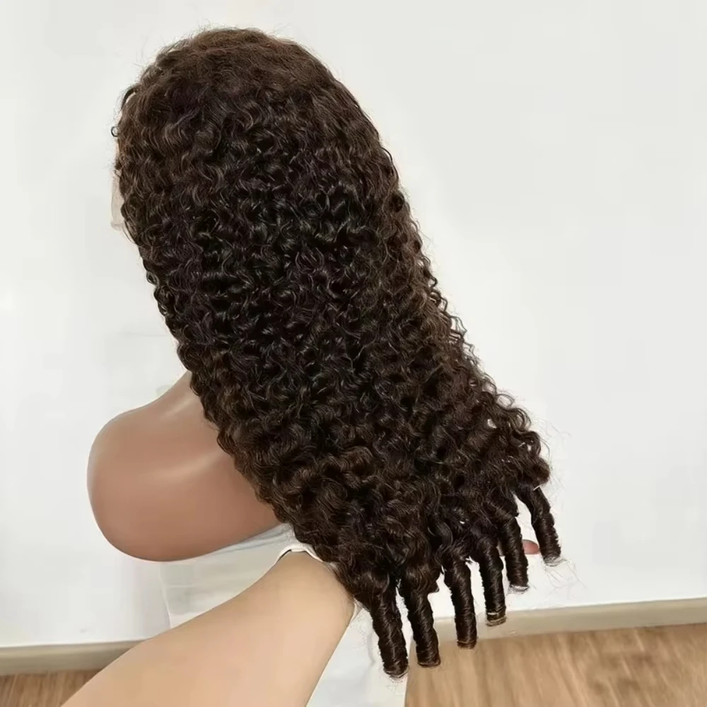 

Chocolate Brown Burmese Curly Lace Front Wig Human Hair 13x6 Transparent Lace Frontal Wigs 210% Density For Women