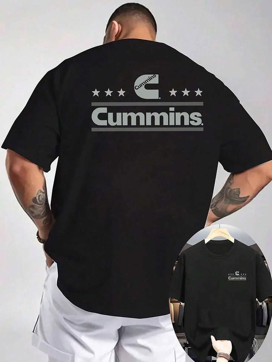 2026 Cummins Star Logo Double Sided Print T-Shirt Unisex Black Tee Chest Small Logo Back Large Letter With Stars Mechanic Truck