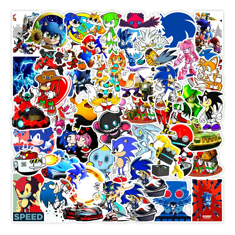 50sheet Anime Sonic Advance Stickers Graffiti Skateboard Laptop Guitar Phone Car Helmet Cool Anime Sticker Toy Christmas gift