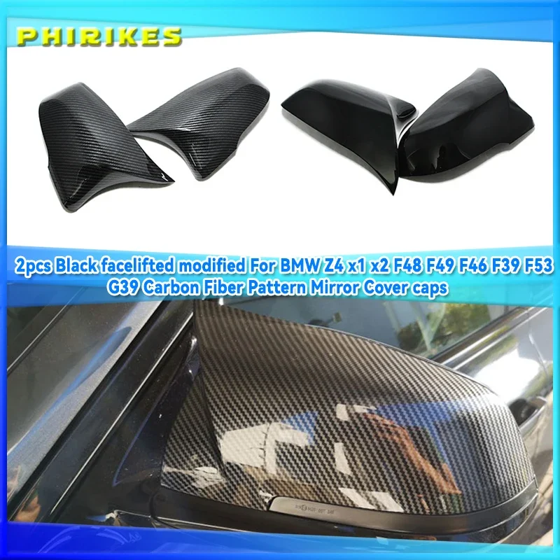 

2pcs Car Styling Excellent Black Mirror Cover Caps Carbon Fiber Pattern for BMW 2 Series Z4 X1 X2 F48 F49 F45 F46 F39 F53 G39