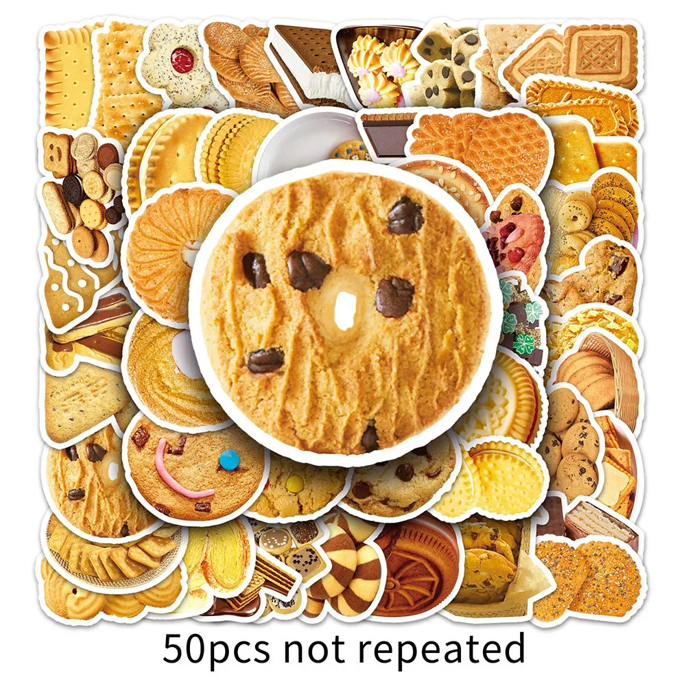 10/30/50PCS Mixed Real Cookie Stickers Funny Decoration Fridge Phone Laptop Scrapbook Classic Food Graffiti Decals Kids Gift Toy