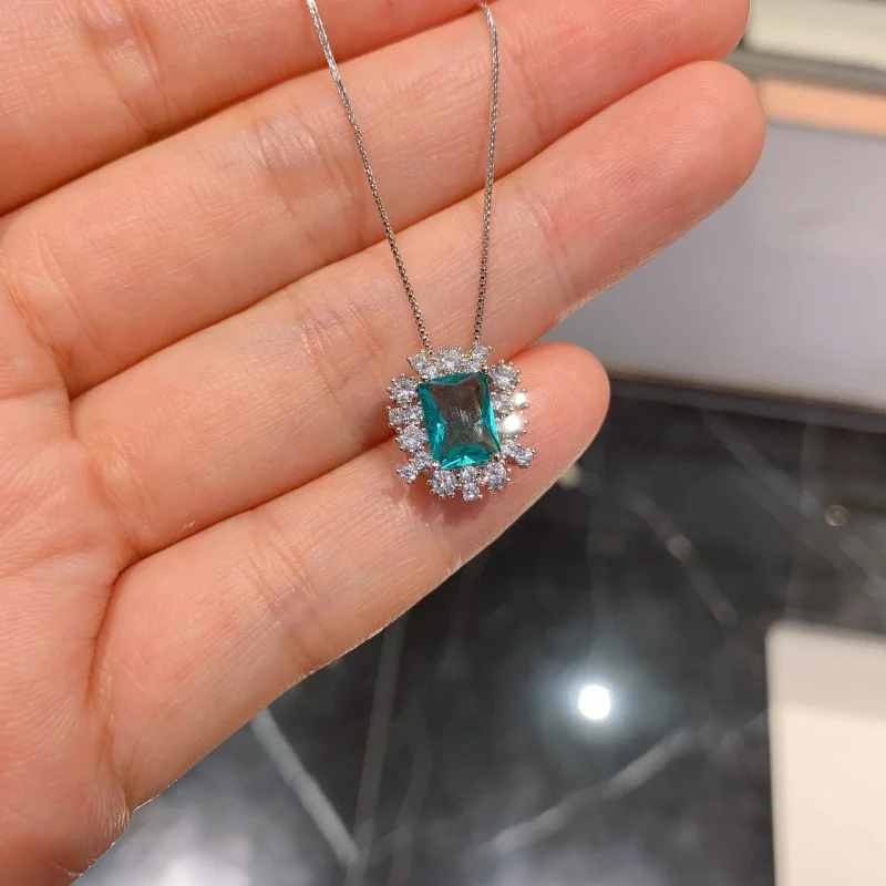 

Hot Selling Jewelry European and American Fashion Trendy Gemstone Blue Tourmaline Earrings Pendant Set