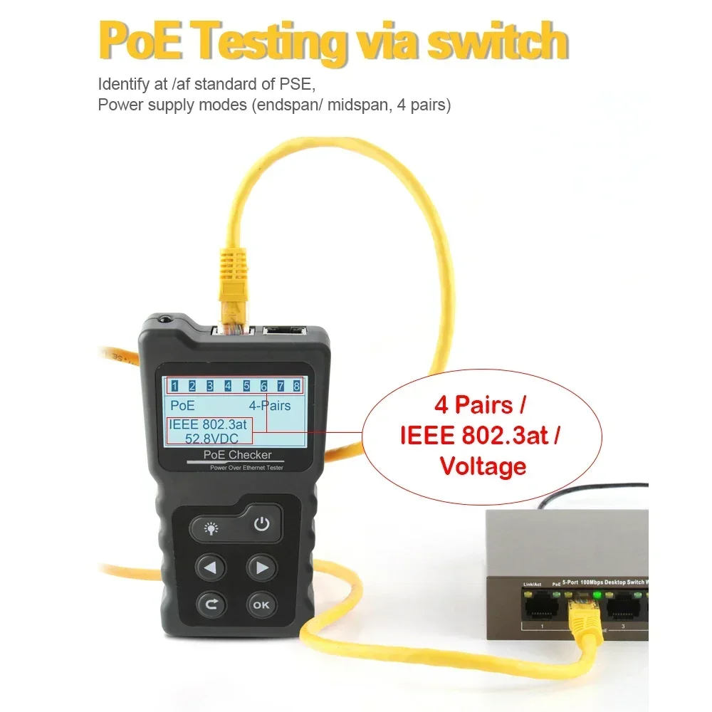 Inline Voltage Rj45 Lan Tools Multi-functional LCD Network Cable Tester Current with PoE Checker