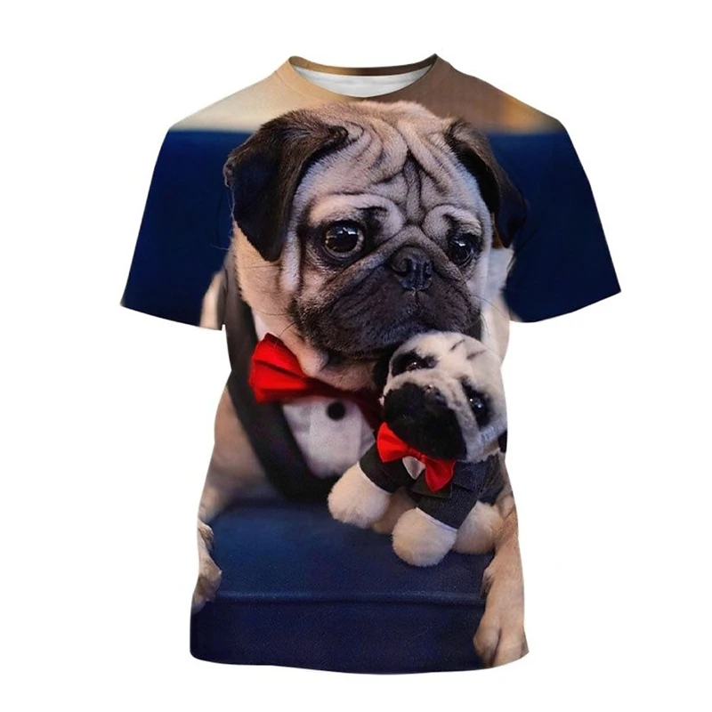 Funny Pug Dog Pattern T-shirt Fashion Summer Short Sleeve Men Women Kid 3D Animals Printed T Shirts Loose Harajuku Tees Clothes image 2