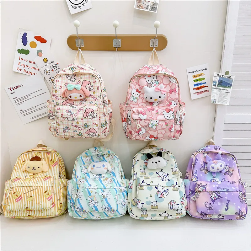 Sac d'école de dessin animé de grande capacité pour enfants, Hello Kitty, Corée, maternelle, sac à dos pour garçons et filles, mignon, printemps, nouveau, 2024