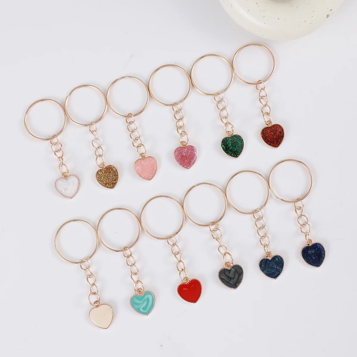 12pcs Sweet Cute Alloy Drip Oil Love Heart Pendant Key Ring, Fashion Leisure Bag Purse Charm Accessories，Valentine's Day Gifts