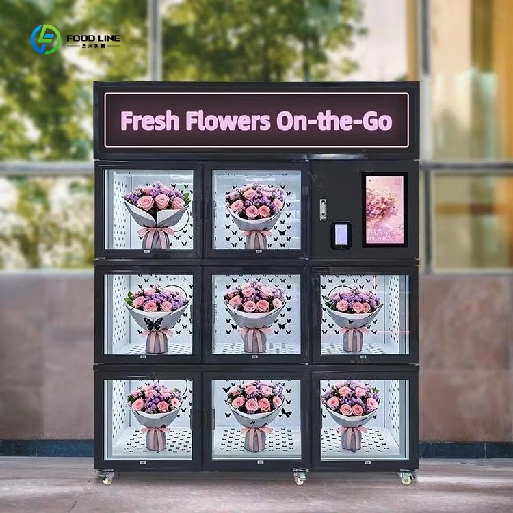 Customized 8-grids Flower Locker Vending Machine Automatic Automatic Defogging Fresh Flower Vending Machine with Screen