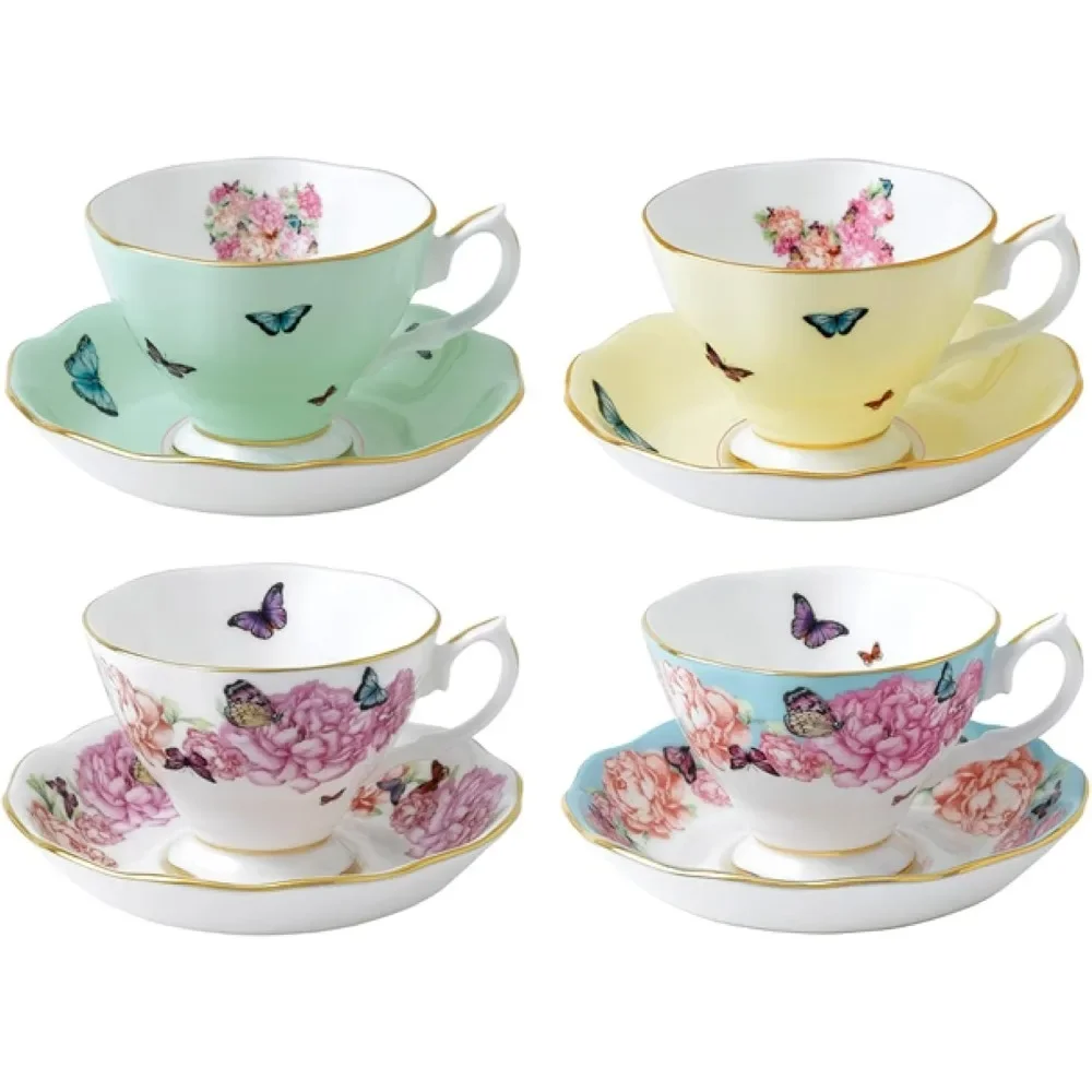 Cups Set,Miranda Kerr for Mixed Patterns Teacup & Saucer Set of 4, 6Fl Oz