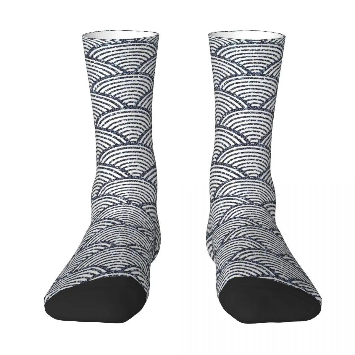 Geometric Patterns Japanese Seigaiha Wave Denim Sparkle Pattern Men Women Socks Outdoor Novelty Spring Summer Autumn Stockings