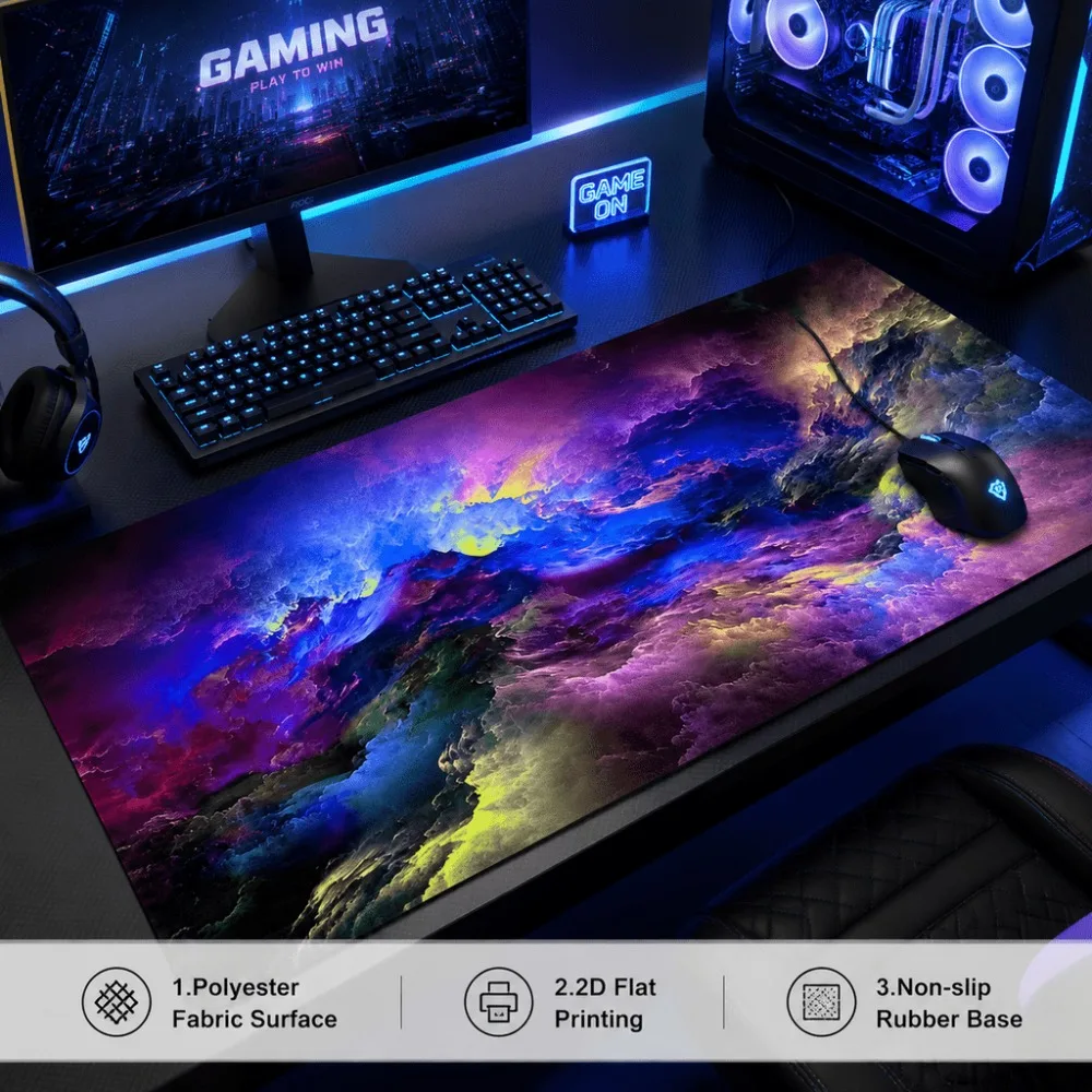 Game mouse pad, colorful abstract clouds, with a simple style suitable for gamers and office users, for desktop keyboard