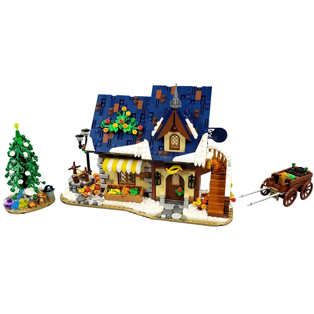 MOC Christmas Snow Houseฤดูหนาวสถาปัตยกรรมอาคารบล็อกรุ่นAlpine LodgeอิฐDIYฤดูหนาวร้านขายของชําของเล่นสําหรับเด็กXmasของขวัญ