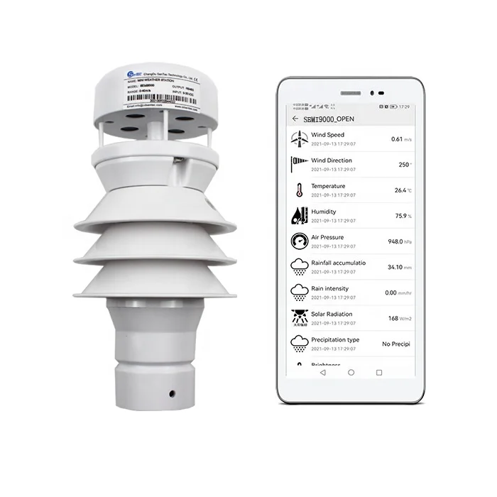 

Outdoor solar wireless Meteorological ultrasonic rs485 modbus all-in-one remote weather detector station metro sensor station