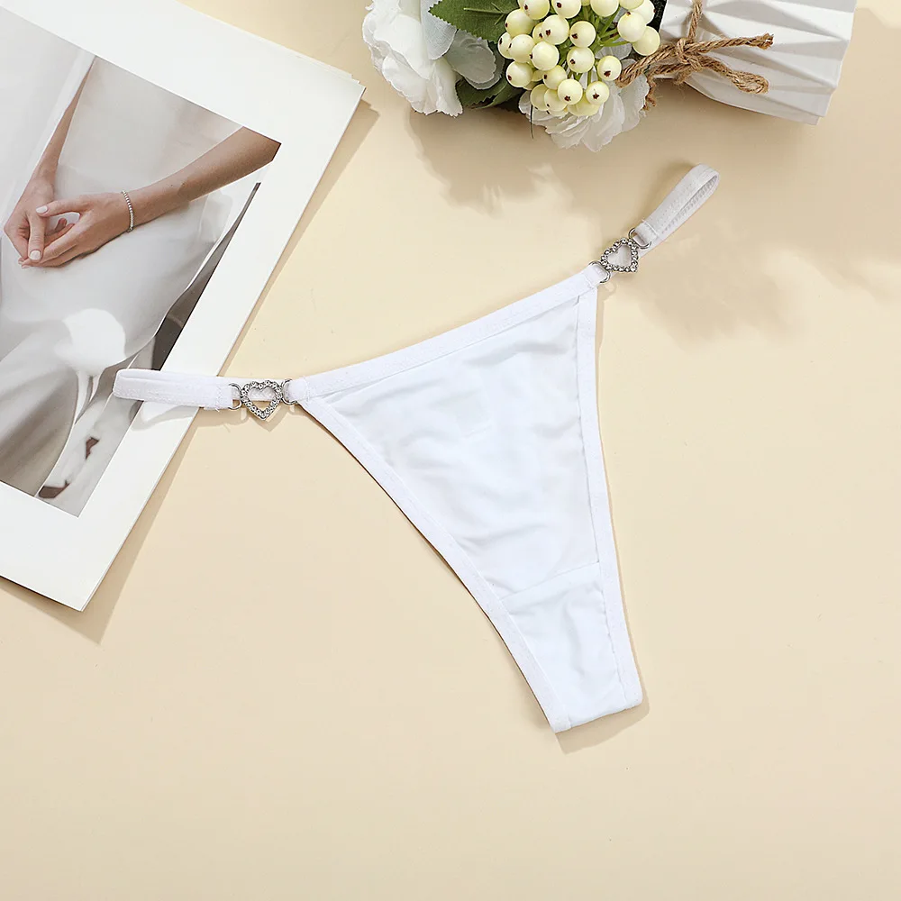 

3PCS Strap Thong Underwear Shine Rhinestone Plus Size Ice Silk G Strings Sexy Low Waist Bikini T-back Female Solid Color Panties