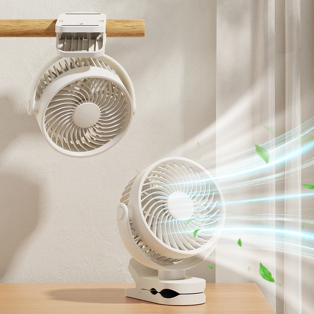 

Wall-mounted rechargeable clip-on silent small fan 360 ° rotation portable desktop fan with 3 speeds suitable for office, gym