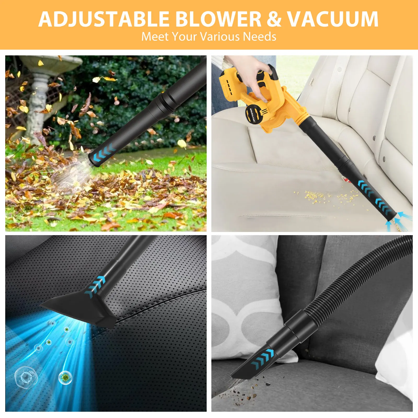 20V Cordless Leaf Blowerr, 2-in-1 Garden Blowers & Leaf Vaccum Speed of 16000RPM Garden Leaves Wood Chips Corner Dust Clearing