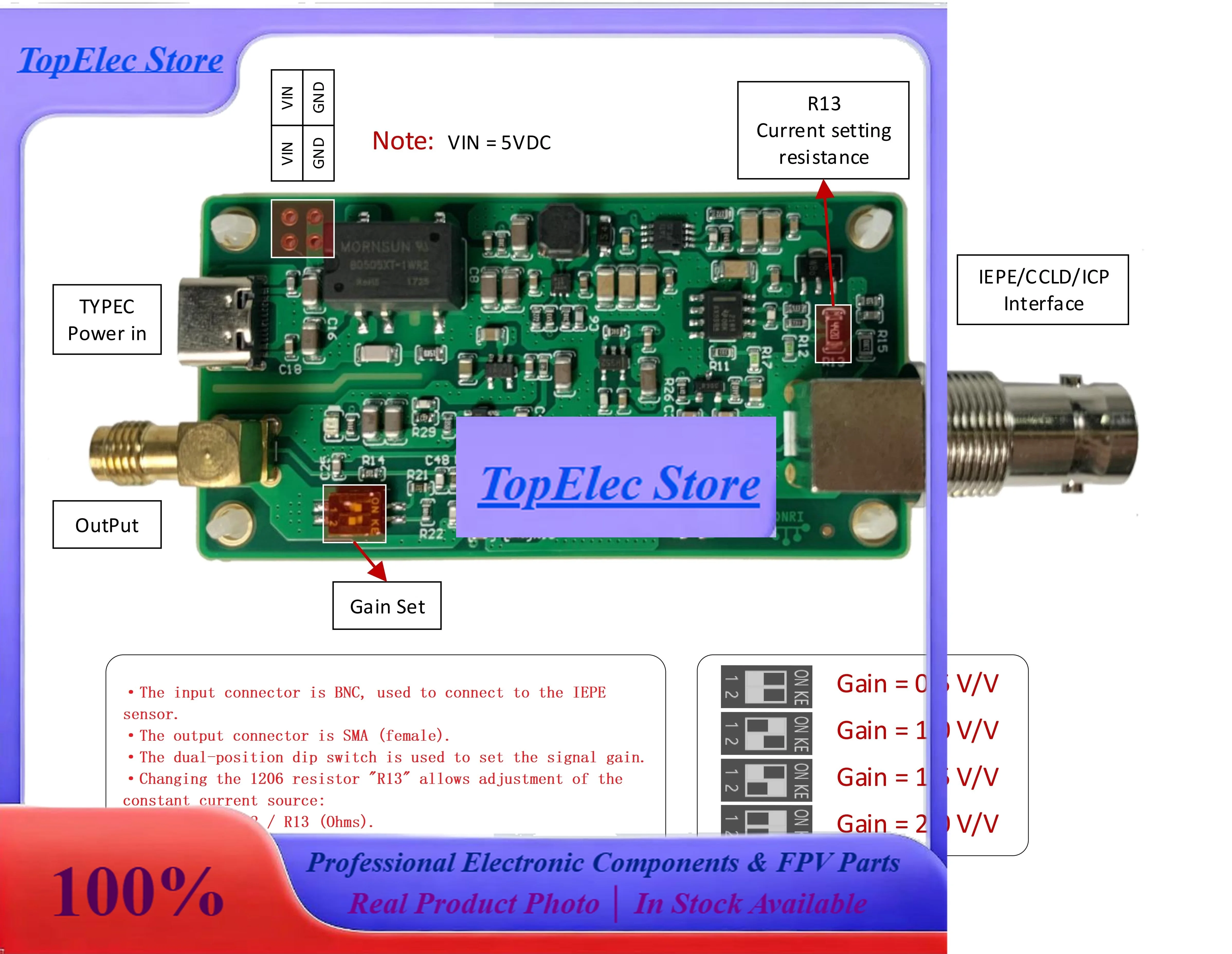 TopESsIepe/icp/ccld Interface Converter Current Source Adapter Module 4ma Constant Current Source Low Noise Acceleration Sensor