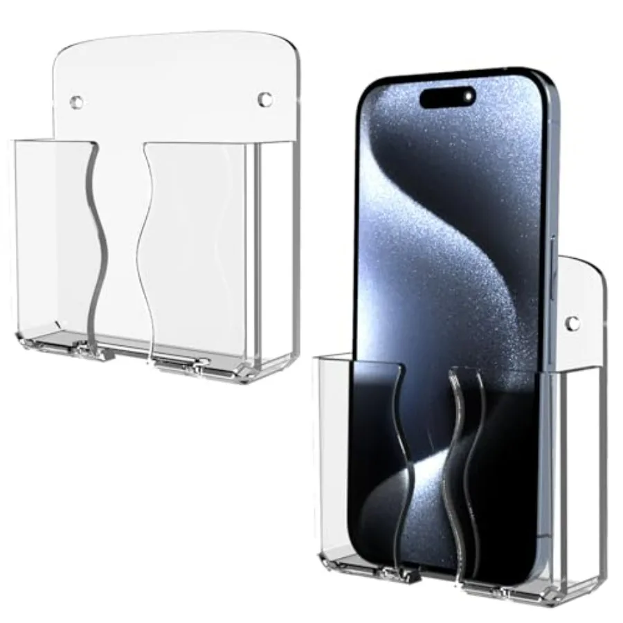 

Wall Phone Holder Clear Phone Stand with Charging Hole, Bedside Phone Holder Compatible with iPhone and Android Remote Control